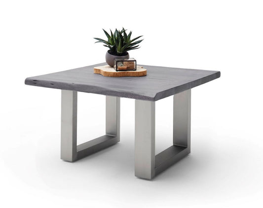 Couchtisch Baumkantentisch Akazie-massiv U-Form quadratisch grau lackiert 75 cm