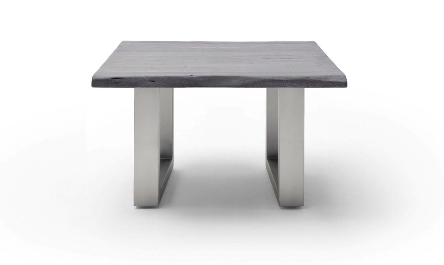 Couchtisch Baumkantentisch Akazie-massiv U-Form quadratisch grau lackiert 75 cm