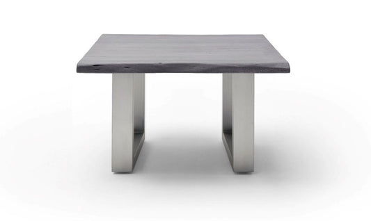 Couchtisch Baumkantentisch Akazie-massiv U-Form quadratisch grau lackiert 75 cm