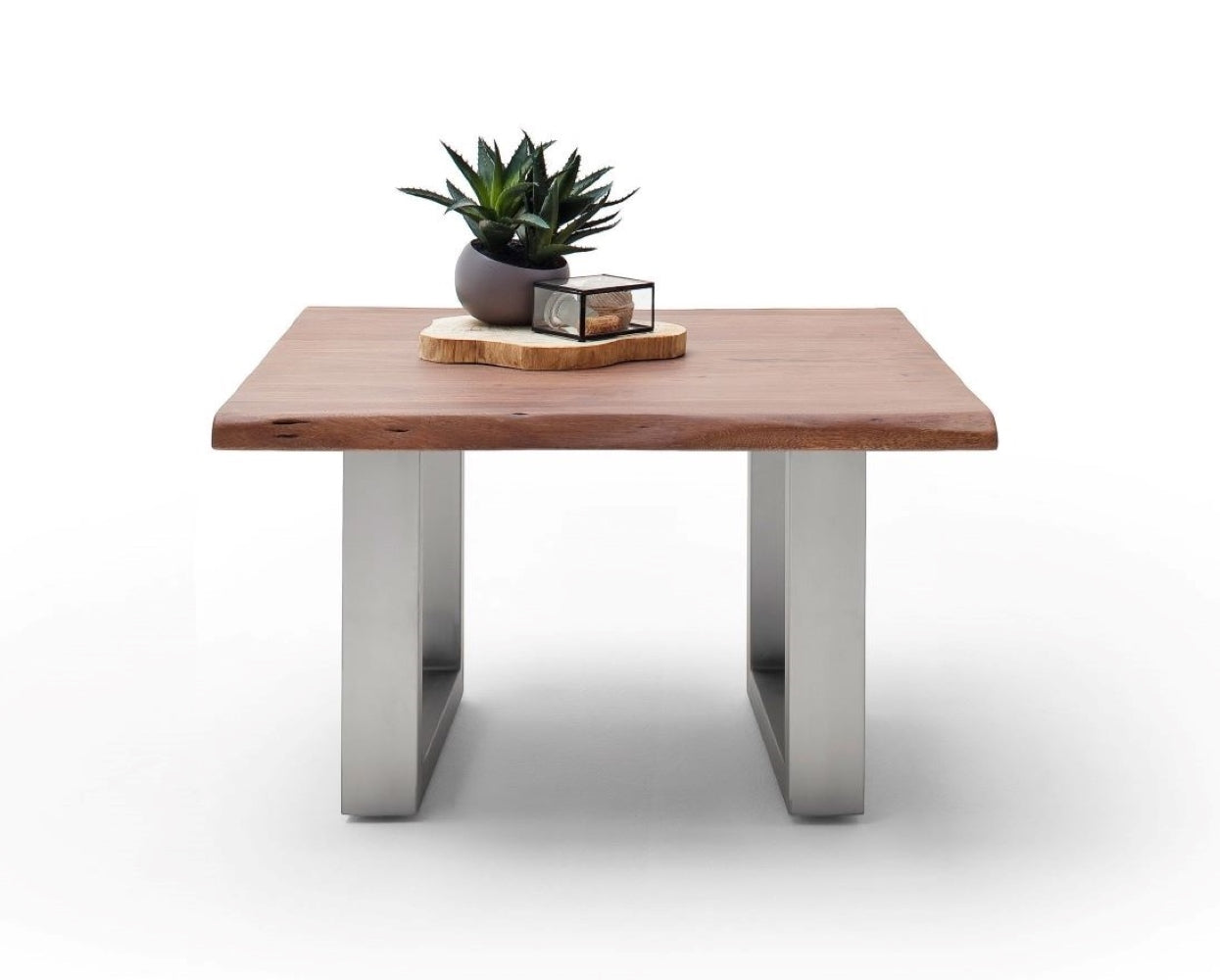 Couchtisch Baumkantentisch Akazie-massiv U-Form quadratisch walnuss 75 cm