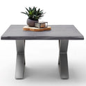Couchtisch Baumkantentisch Akazie-massiv X-Form quadratisch grau lackiert 75 cm