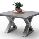 Couchtisch Baumkantentisch Akazie-massiv X-Form quadratisch grau lackiert 75 cm