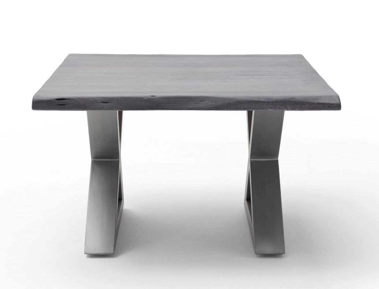 Couchtisch Baumkantentisch Akazie-massiv X-Form quadratisch grau lackiert 75 cm