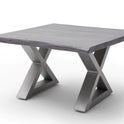Couchtisch Baumkantentisch Akazie-massiv X-Form quadratisch grau lackiert 75 cm