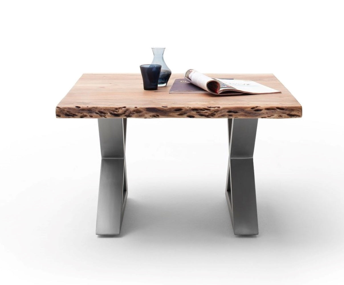 Couchtisch Baumkantentisch Akazie-massiv X-Form quadratisch natur lackiert 75 cm
