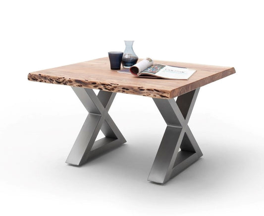 Couchtisch Baumkantentisch Akazie-massiv X-Form quadratisch natur lackiert 75 cm