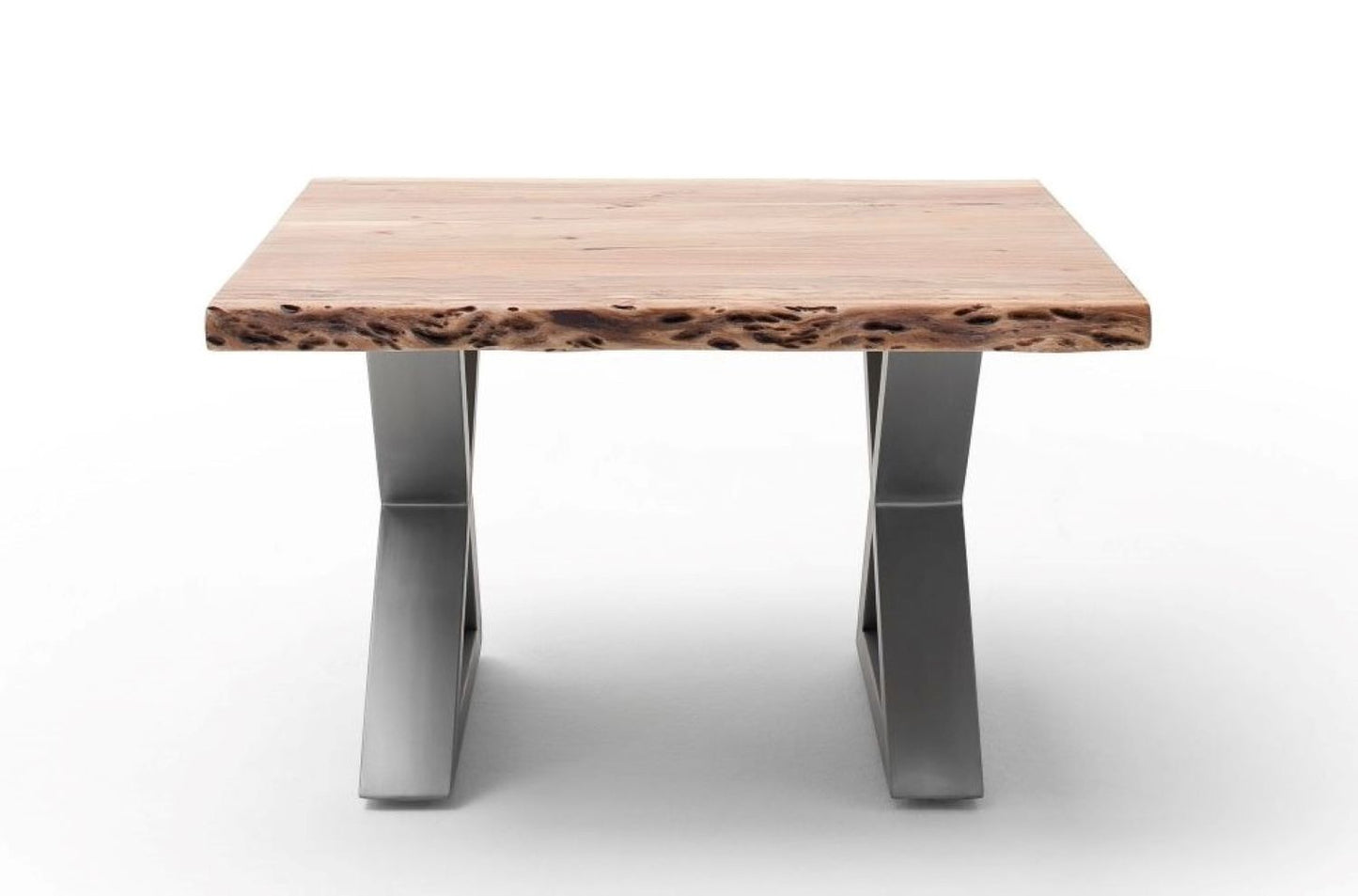 Couchtisch Baumkantentisch Akazie-massiv X-Form quadratisch natur lackiert 75 cm