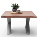 Couchtisch Baumkantentisch Akazie-massiv X-Form quadratisch walnuss lackiert 75 cm