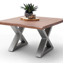 Couchtisch Baumkantentisch Akazie-massiv X-Form quadratisch walnuss lackiert 75 cm