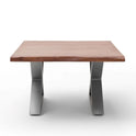 Couchtisch Baumkantentisch Akazie-massiv X-Form quadratisch walnuss lackiert 75 cm