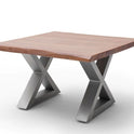 Couchtisch Baumkantentisch Akazie-massiv X-Form quadratisch walnuss lackiert 75 cm