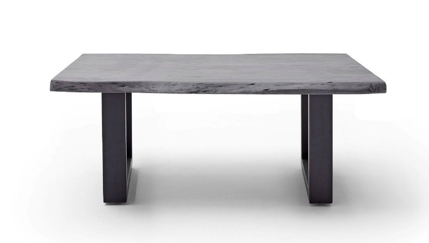 Couchtisch Baumkantentisch Akazie-massiv U-Form rechteckig grau lackiert 110 cm