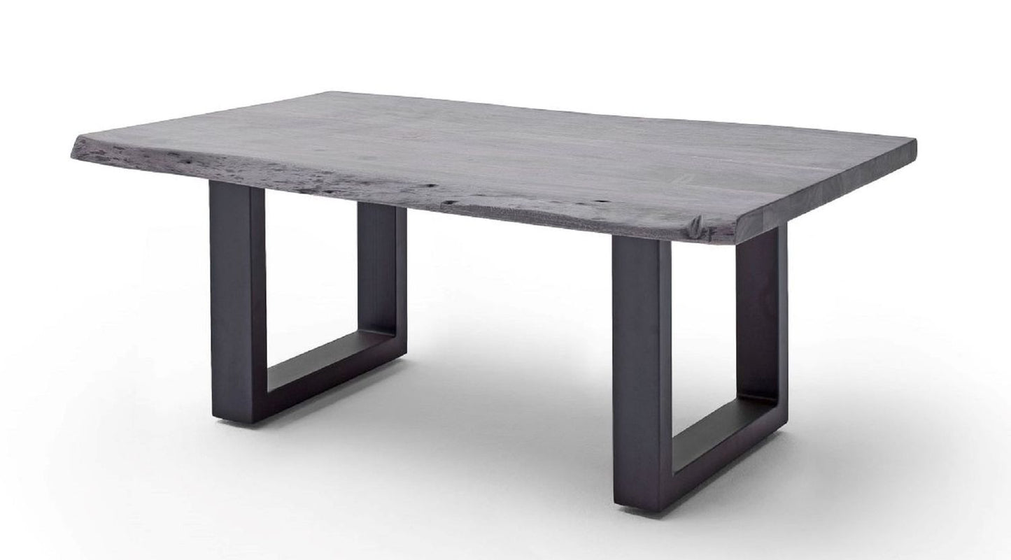 Couchtisch Baumkantentisch Akazie-massiv U-Form rechteckig grau lackiert 110 cm