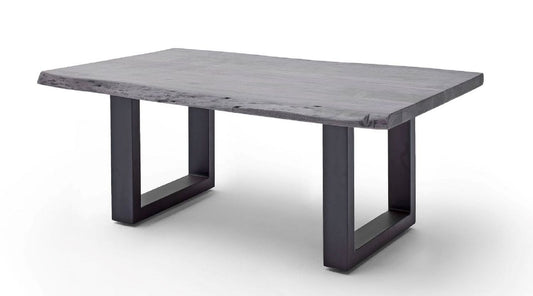 Couchtisch Baumkantentisch Akazie-massiv U-Form rechteckig grau lackiert 110 cm