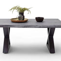 Couchtisch Baumkantentisch Akazie-massiv X-Form rechteckig grau lackiert 110 cm