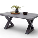 Couchtisch Baumkantentisch Akazie-massiv X-Form rechteckig grau lackiert 110 cm