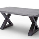 Couchtisch Baumkantentisch Akazie-massiv X-Form rechteckig grau lackiert 110 cm