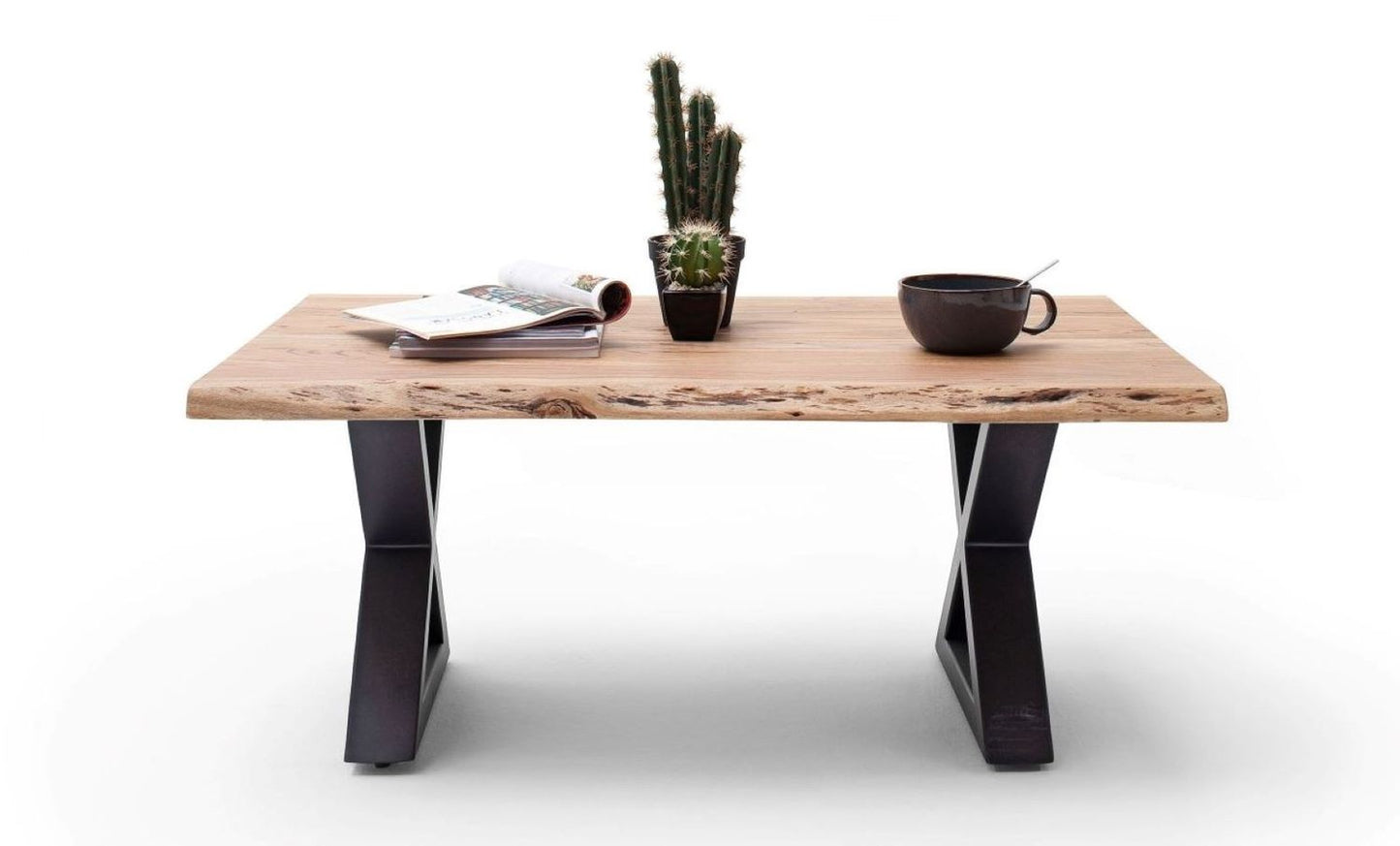 Couchtisch Baumkantentisch Akazie-massiv X-Form rechteckig natur lackiert 110 cm