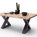Couchtisch Baumkantentisch Akazie-massiv X-Form rechteckig natur lackiert 110 cm