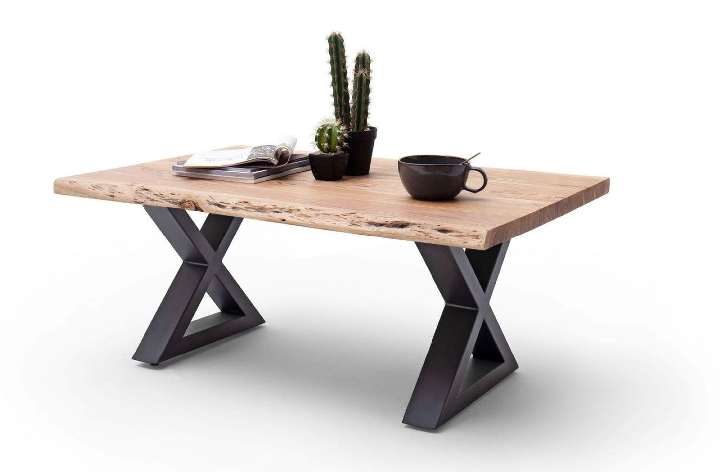 Couchtisch Baumkantentisch Akazie-massiv X-Form rechteckig natur lackiert 110 cm