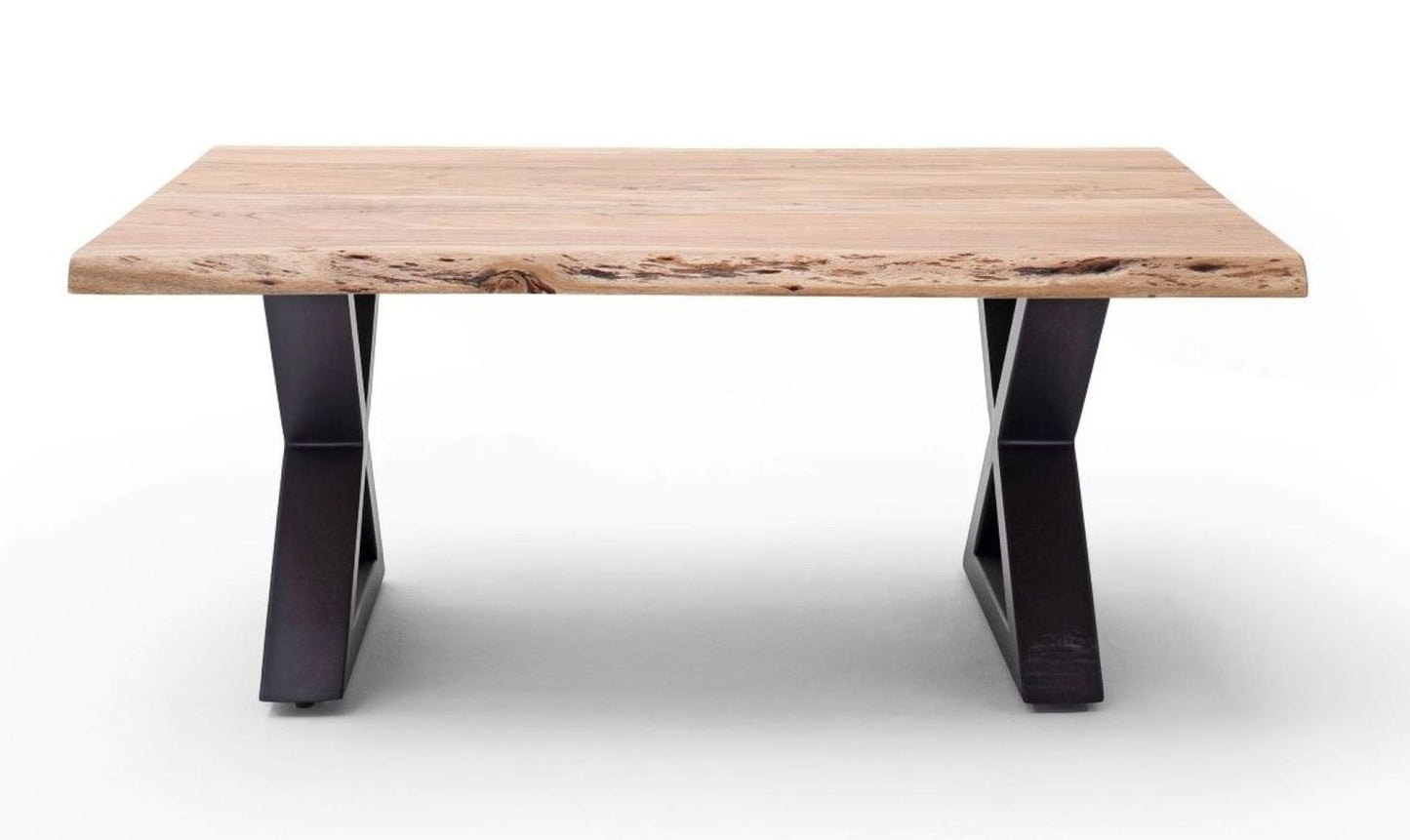 Couchtisch Baumkantentisch Akazie-massiv X-Form rechteckig natur lackiert 110 cm