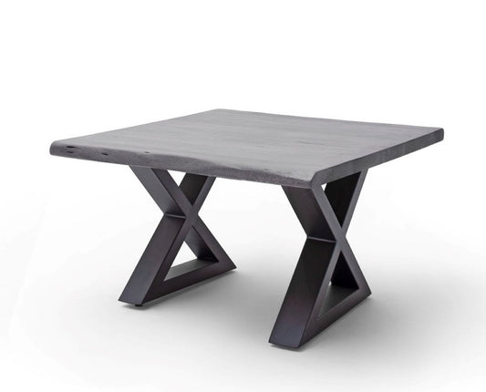 Couchtisch Baumkantentisch Akazie-massiv X-Form quadratisch grau lackiert 75 cm