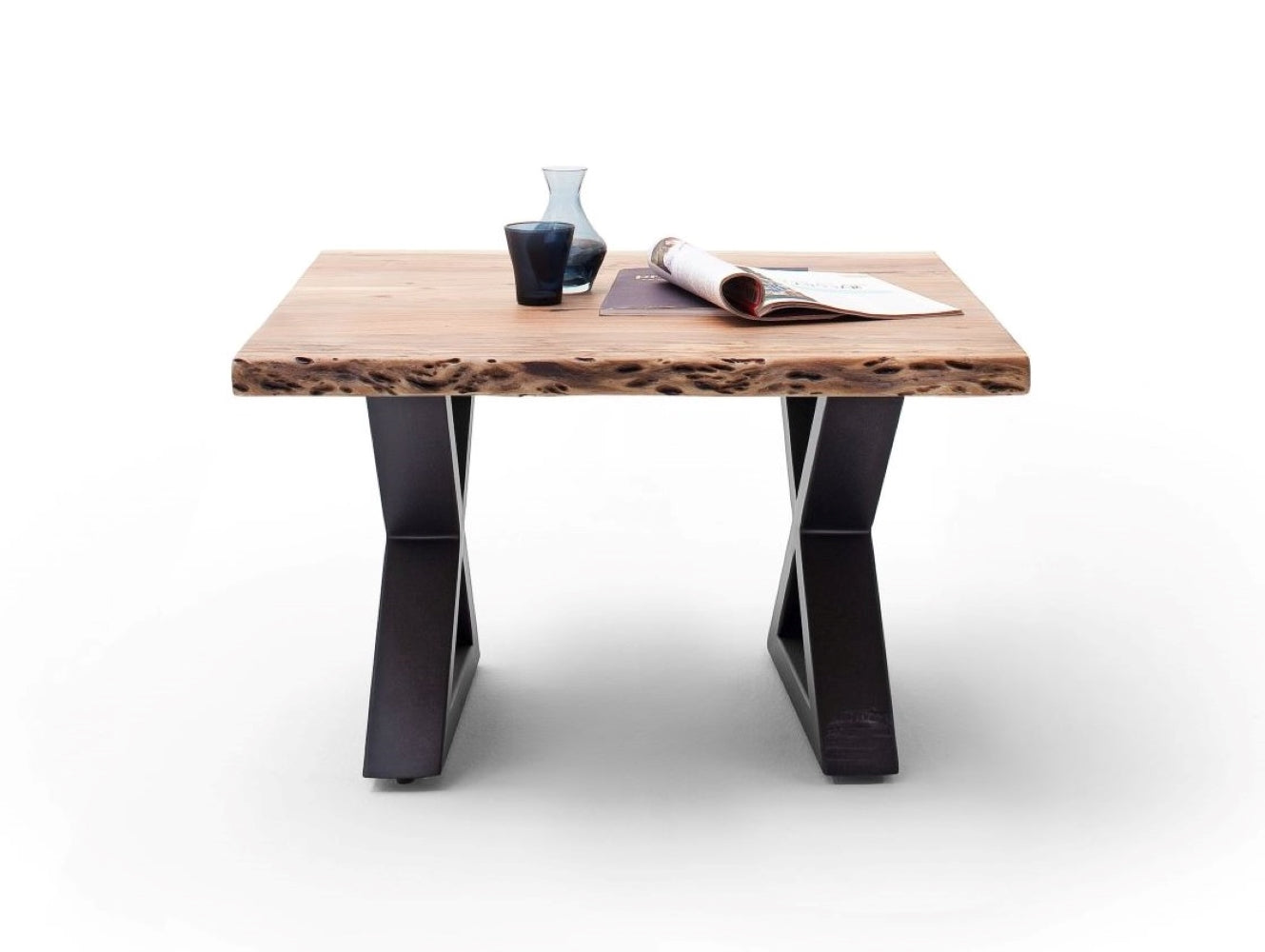 Couchtisch Baumkantentisch Akazie-massiv X-Form quadratisch natur lackiert 75 cm