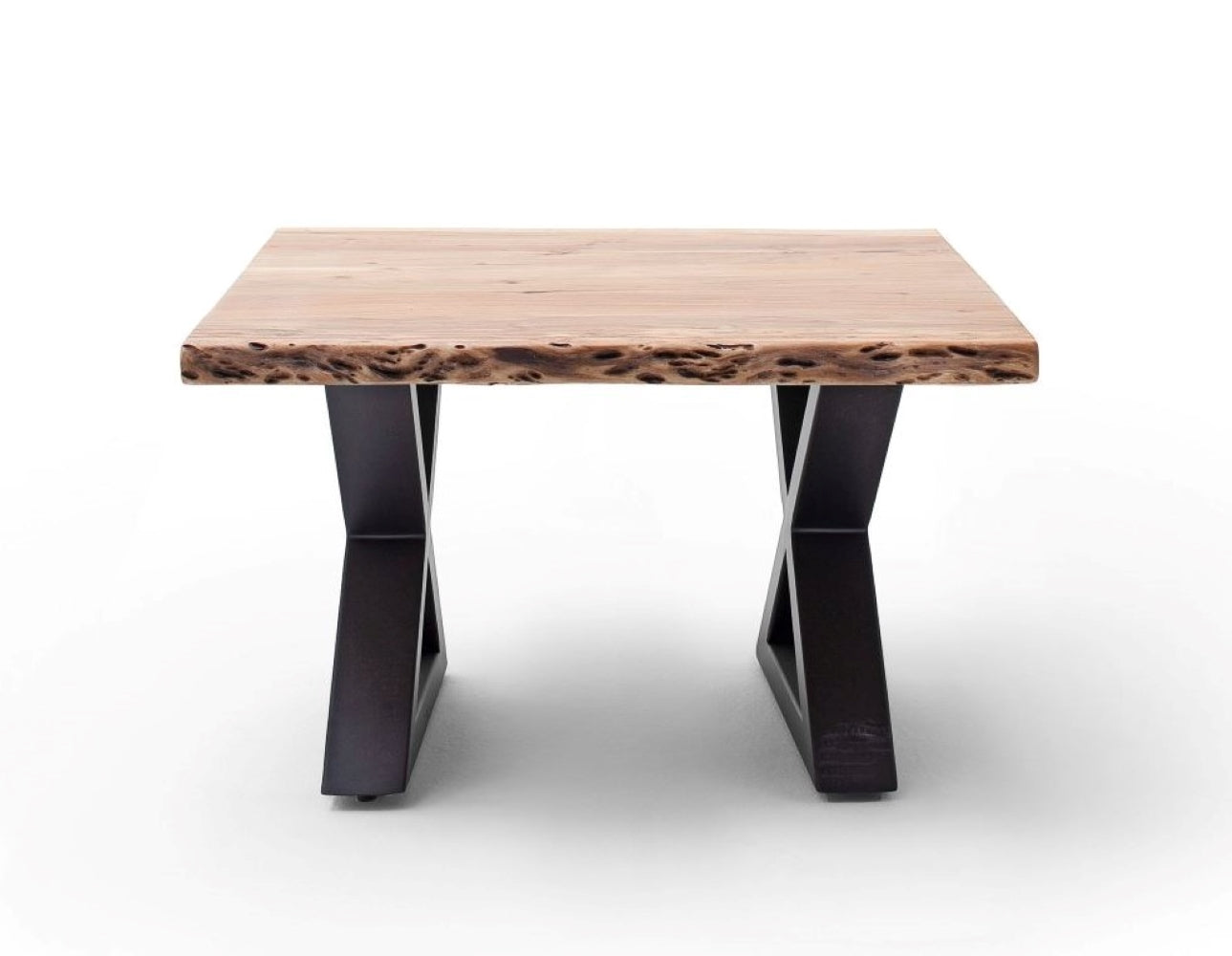 Couchtisch Baumkantentisch Akazie-massiv X-Form quadratisch natur lackiert 75 cm