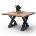 Couchtisch Baumkantentisch Akazie-massiv X-Form quadratisch walnuss lackiert 75