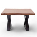 Couchtisch Baumkantentisch Akazie-massiv X-Form quadratisch walnuss lackiert 75