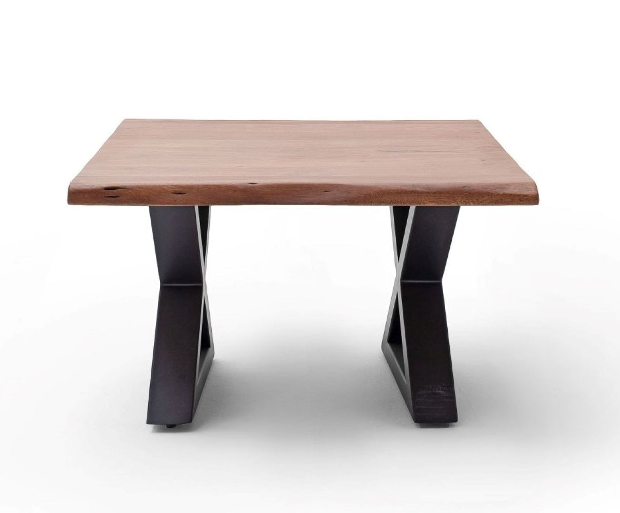 Couchtisch Baumkantentisch Akazie-massiv X-Form quadratisch walnuss lackiert 75