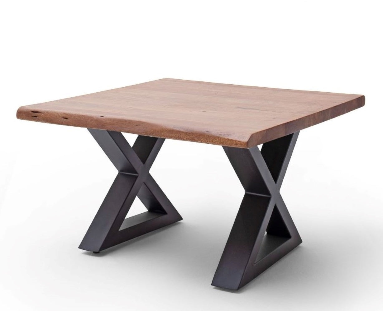 Couchtisch Baumkantentisch Akazie-massiv X-Form quadratisch walnuss lackiert 75