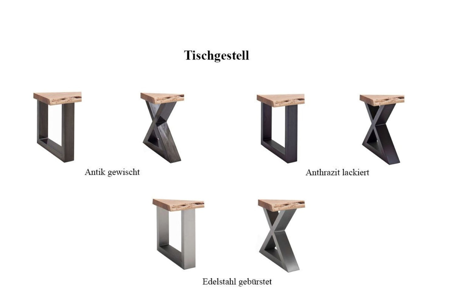 Couchtisch Baumkantentisch Akazie-massiv X-Form quadratisch grau lackiert 75 cm