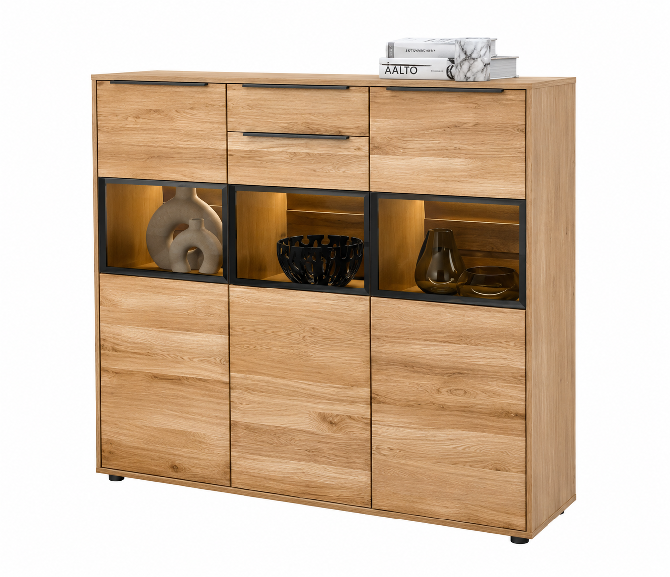 Highboard JACKSON – Eiche teilmassiv mit LED-Beleuchtung