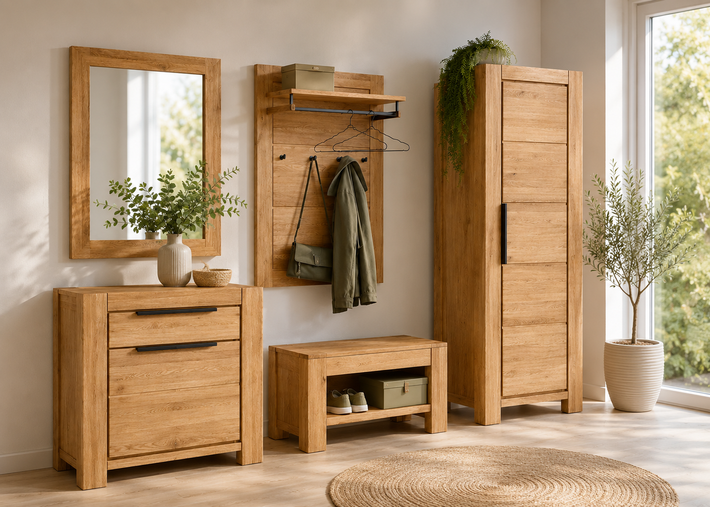JURIA-Garderoben-Set – Eiche massiv/Eiche Dekor