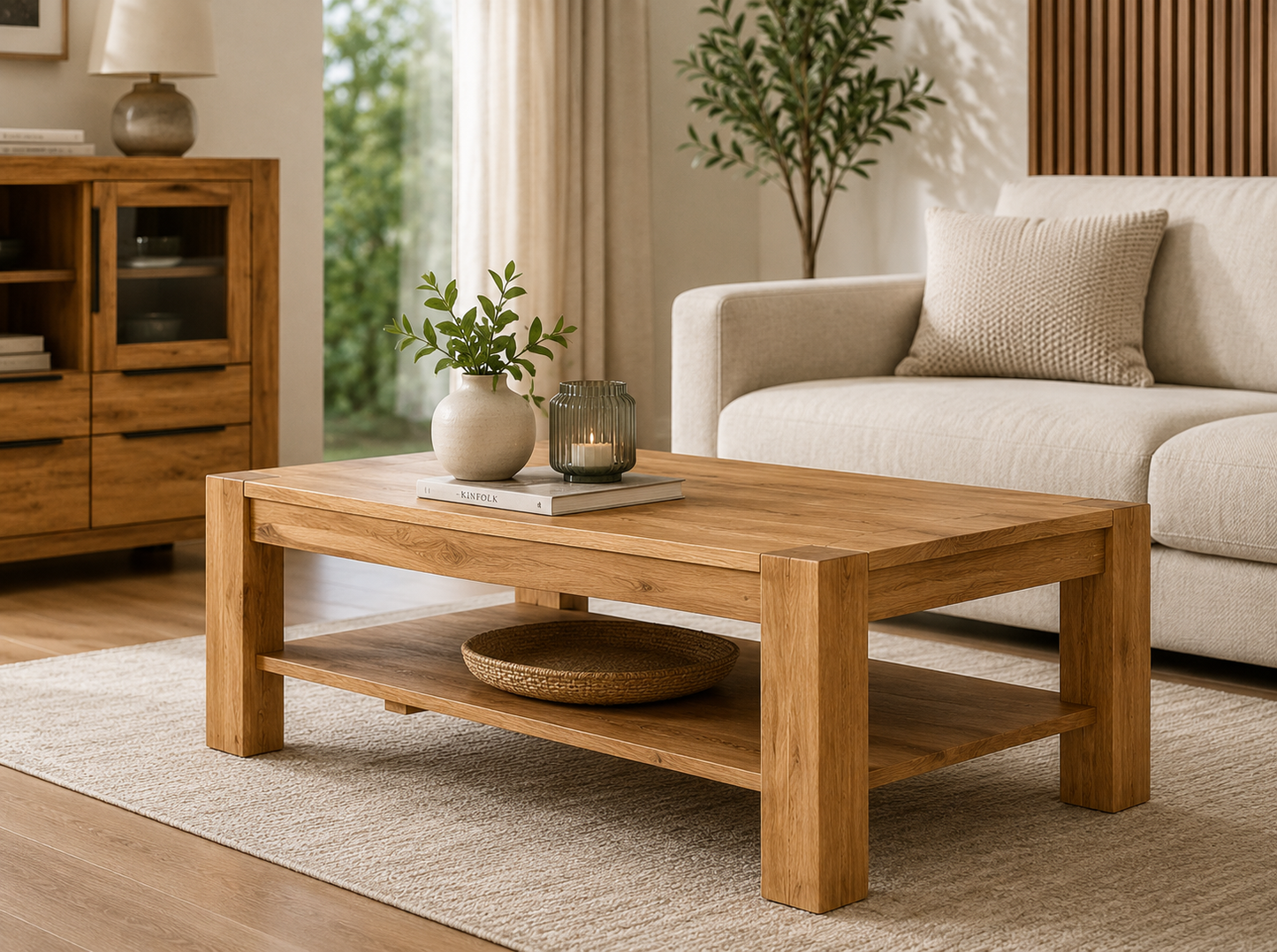Couchtisch SINA – Eiche massiv &amp; furnierter Korpus