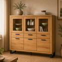 Highboard TINA – Eiche teilmassiv mit Glas- und Holztüren