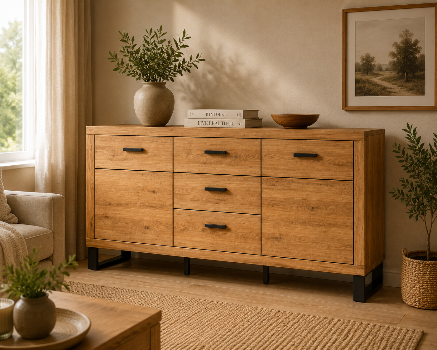 Sideboard TINA – Eiche teilmassiv mit 2 Türen und 3 Schubladen