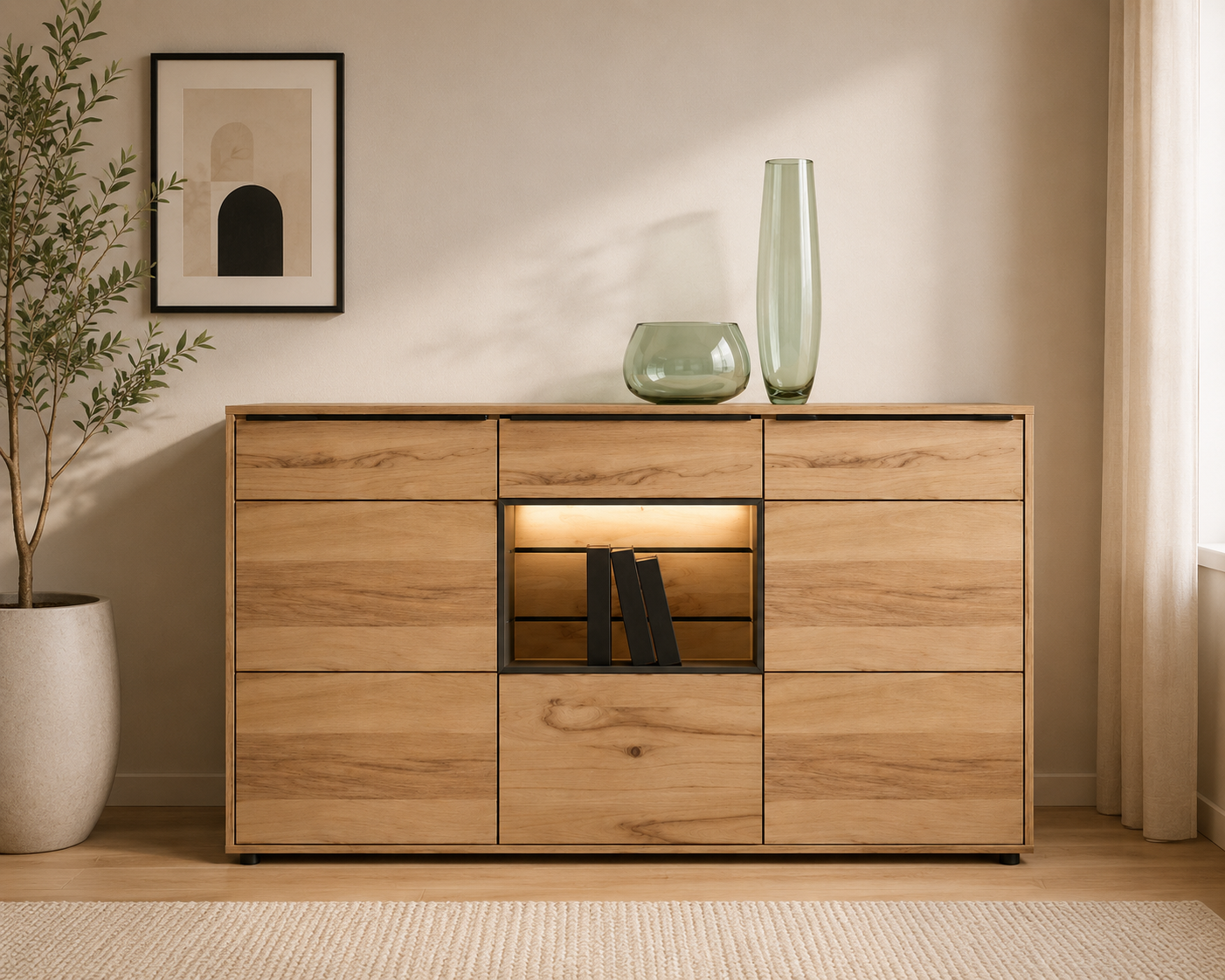Sideboard JACKSON – Eiche teilmassiv mit LED-Beleuchtung