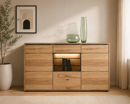 Sideboard JACKSON – Eiche teilmassiv mit LED-Beleuchtung
