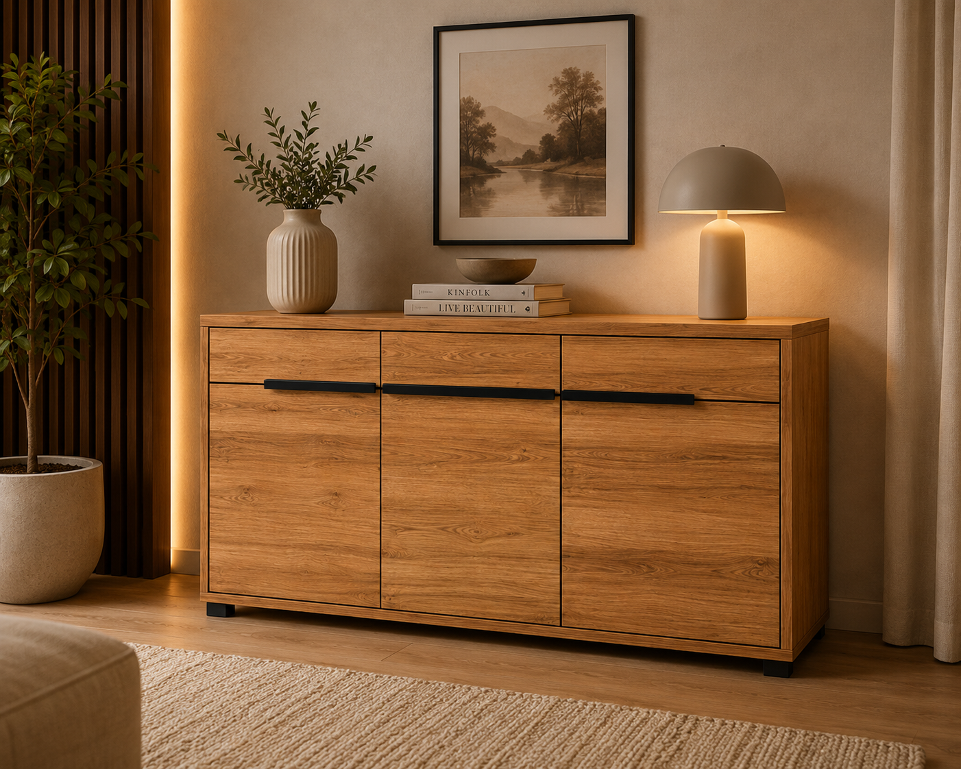 Sideboard LOLA – Eiche teilmassiv furniert mit 3 Türen und 3 Schubladen