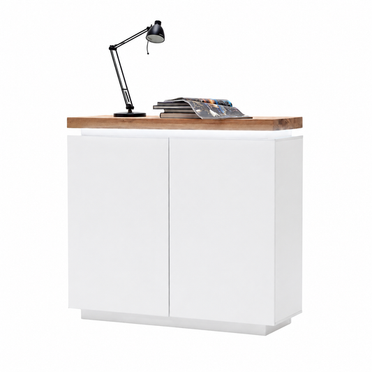 Highboard Schrank weiß matt Eiche massiv Griffräsung 120 cm Romino