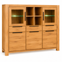 Highboard SINA Wildeiche teilmassiv geölt – Vitrine mit Glastüren & 3 Schubkästen