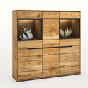 Highboard LOLA – Eiche teilmassiv mit Glastüren und Soft-Close