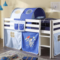 Hochbett Kinderbett Marco 90 x 200cm Kiefer massiv weiß lackiert inkl. Vorhang