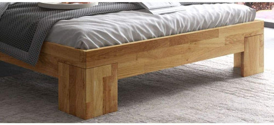 Bett Futonbett Wildeiche massiv Holz geölt 140 x 200 cm Kopfteil gepolstert Nemo
