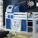 Hochbett Kinderbett Marco 90 x 200cm Kiefer massiv weiß lackiert inkl. Vorhang