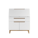 Sekretär Schreibtisch Schrank weiß matt MDF Asteiche furniert Massiv Klappe 97