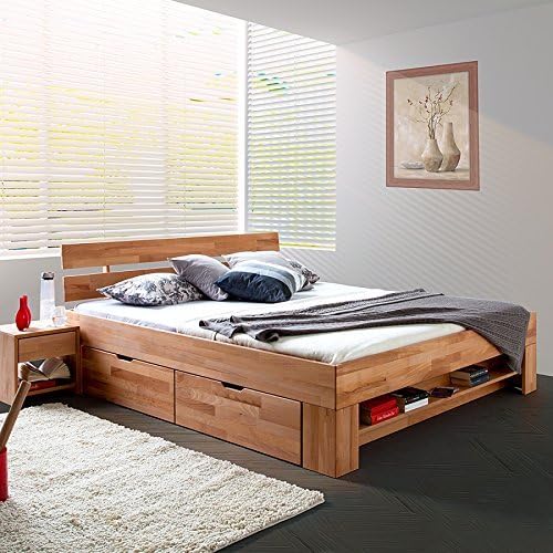 Futonbett Bett Kernbuche massiv geölt Sofie 180x200 cm inkl. 4 Bettkästen