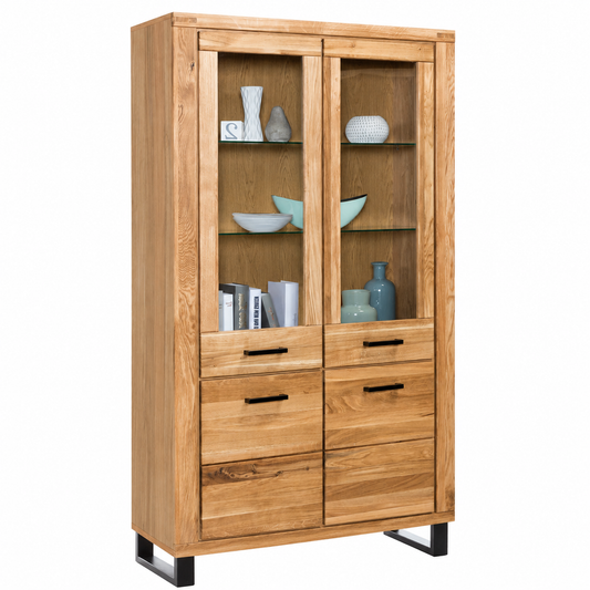 Vitrine Schrank Glastür Wildeiche teilmassiv Natur geölt Tiara 110 cm